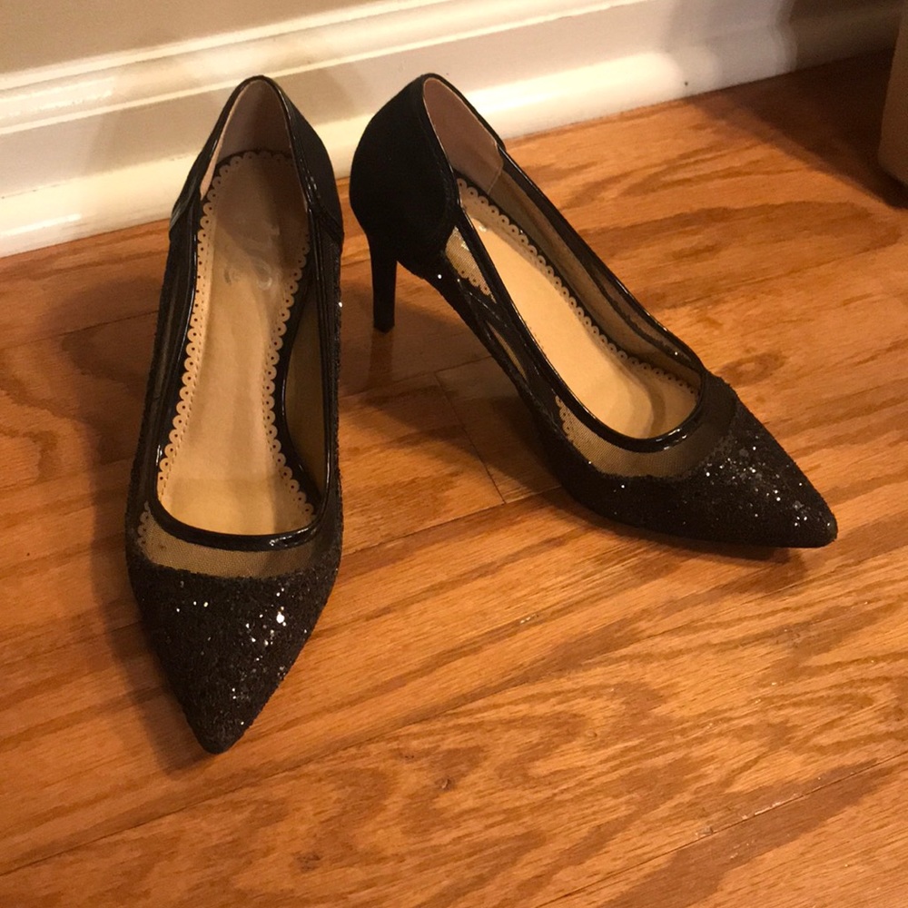 Black Glitter Kitten Heels Size 6
